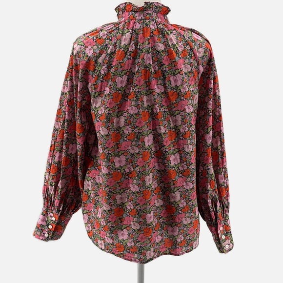 J. Crew x Liberty Fabric Ruffle Neck Button Front Blouse in Meadow Song - Size 8 - Picture 3 of 7
